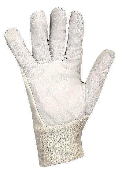 CXS rukavice TALE, bavlněné s kůží ve dlani, s manžetou, bílé vel. 9