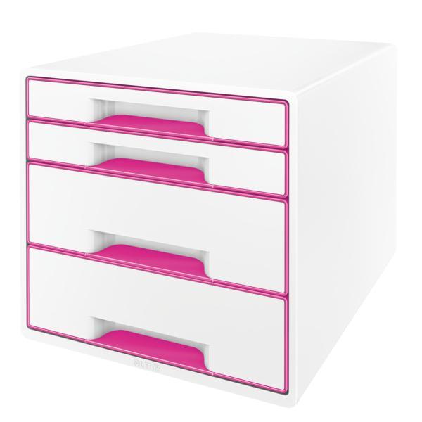 Leitz box zásuvkový WOW 4 zásuvky bílý/růžový