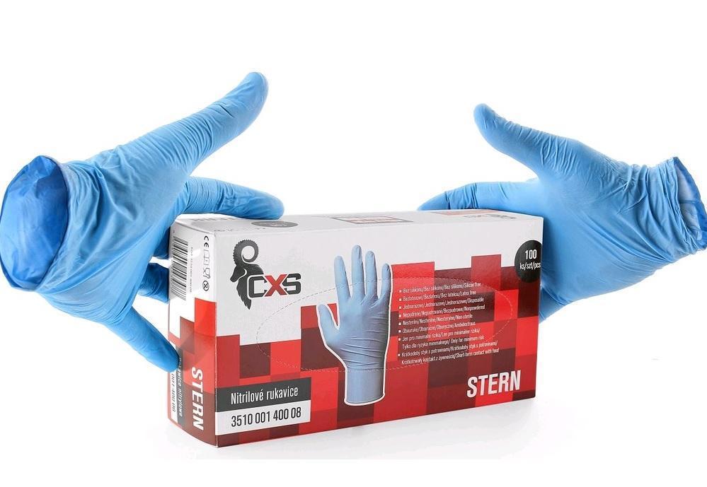CXS rukavice STERN, jednorázové, nitril, modré, nepudřené/100 ks vel. M (8)