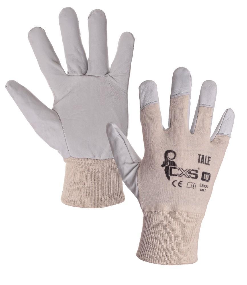 CXS rukavice TALE, bavlněné s kůží ve dlani, s manžetou, bílé vel. 7