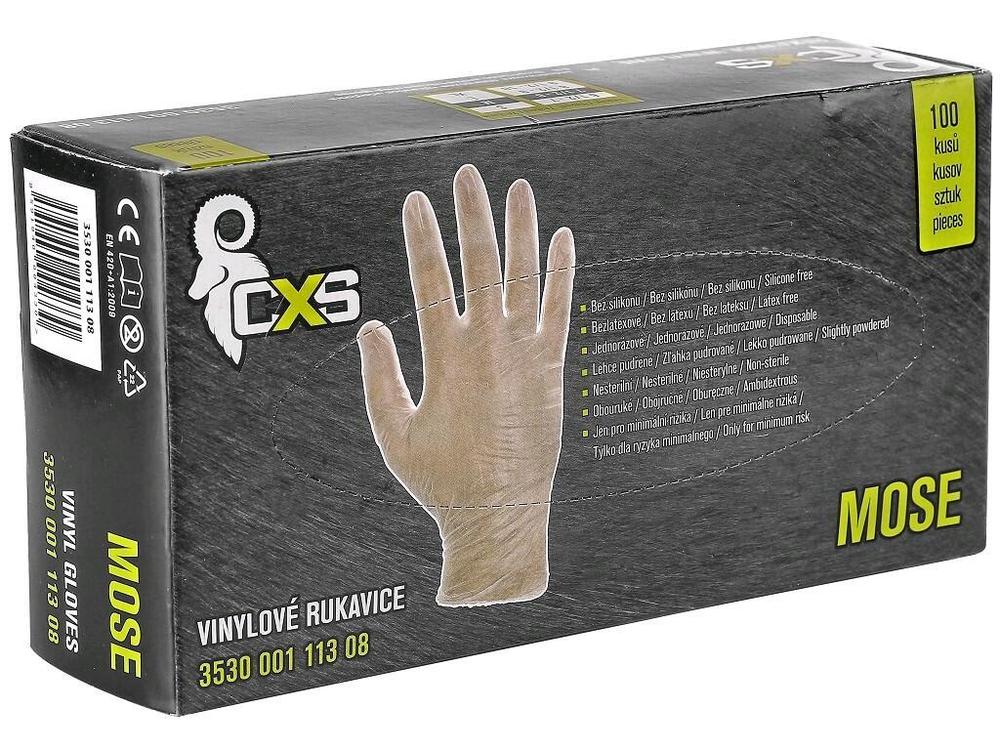 CXS rukavice MOSE, jednorázové, vinyl, transparentní, lehce pudřené/100 ks vel. L (9)