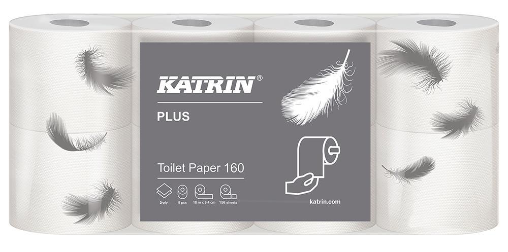 Katrin papír toaletní Plus 160 útržků, 2-vrstvý bílý , 18m / 8 ks
