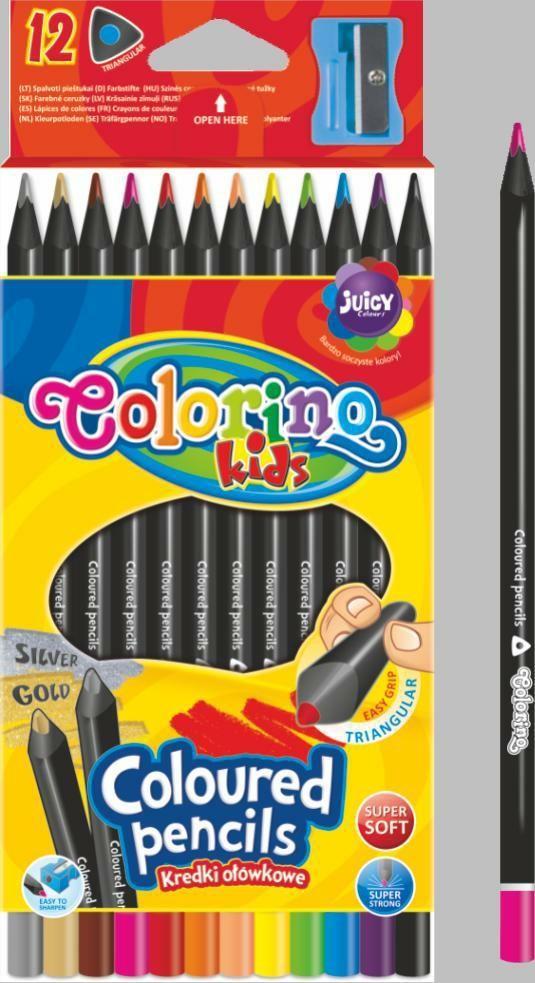Colorino pastelky trojhranné černé 12 ks + ořezávátko