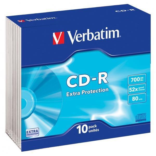 CD -R VERBATIM slim 52x, 10 ks, 700MB, 80min.