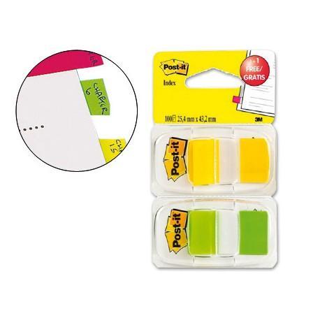 Post-it záložky samolepicí 25,4 x 43,2 mm/á 50 ks žluté +50 ks zelených zdarma