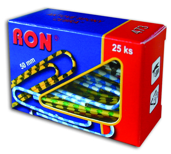 Ron spony aktové 473, 50 mm / 25 ks barevné Zebra