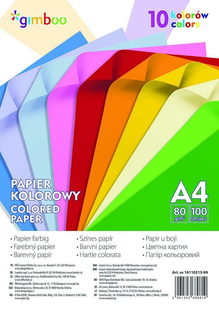 Barevné papíry A4, 80 g, 10 sytých barev /100 ks