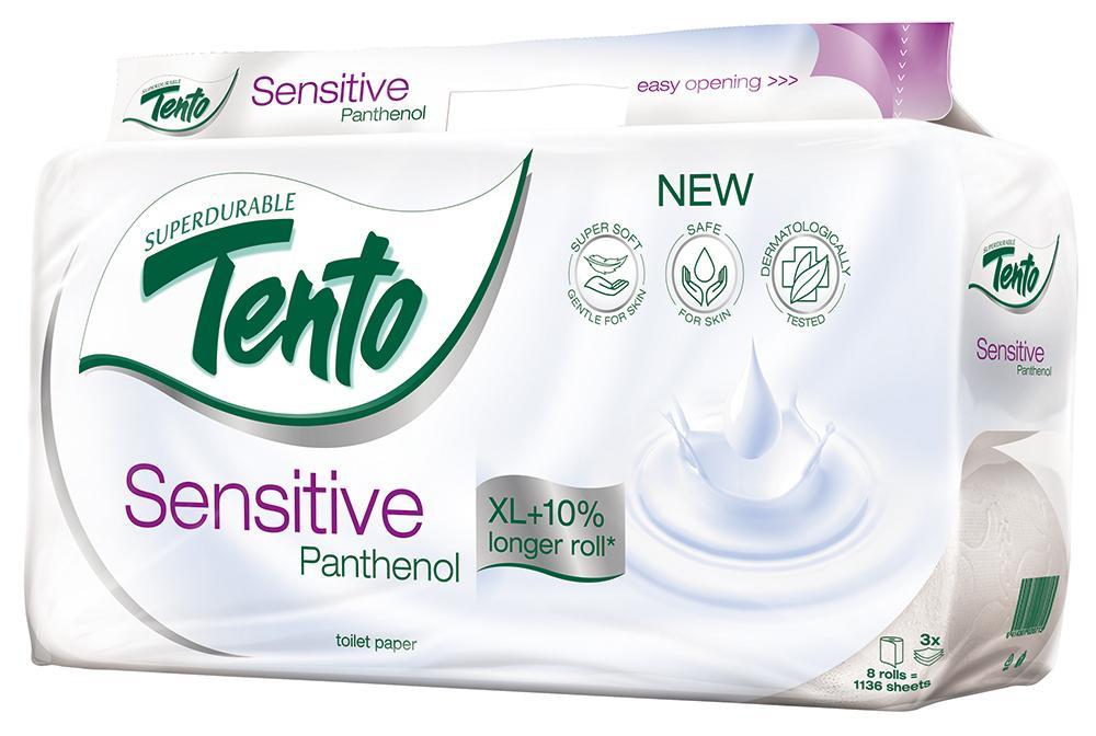 Papír toaletní TENTO Sensitive Panthenol 3-vrstvý / 8 ks, Panthenol