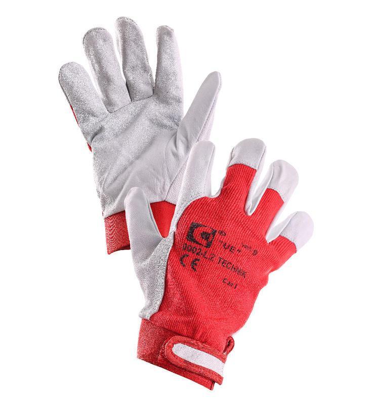 CXS rukavice TECHNIK, kůže - bavln. úplet, červeno-bílé 
