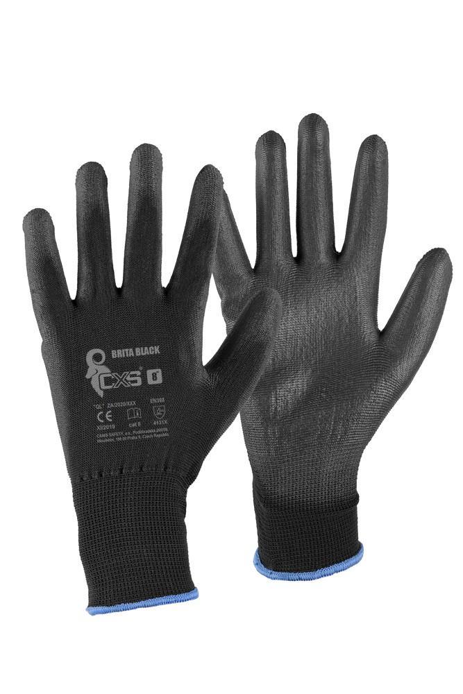 CXS rukavice BRITA BLACK, máčené v PU, černé 