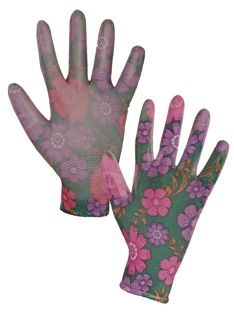 CXS rukavice LEIVA, máčené v PU, dámské, květované (tmavé) 