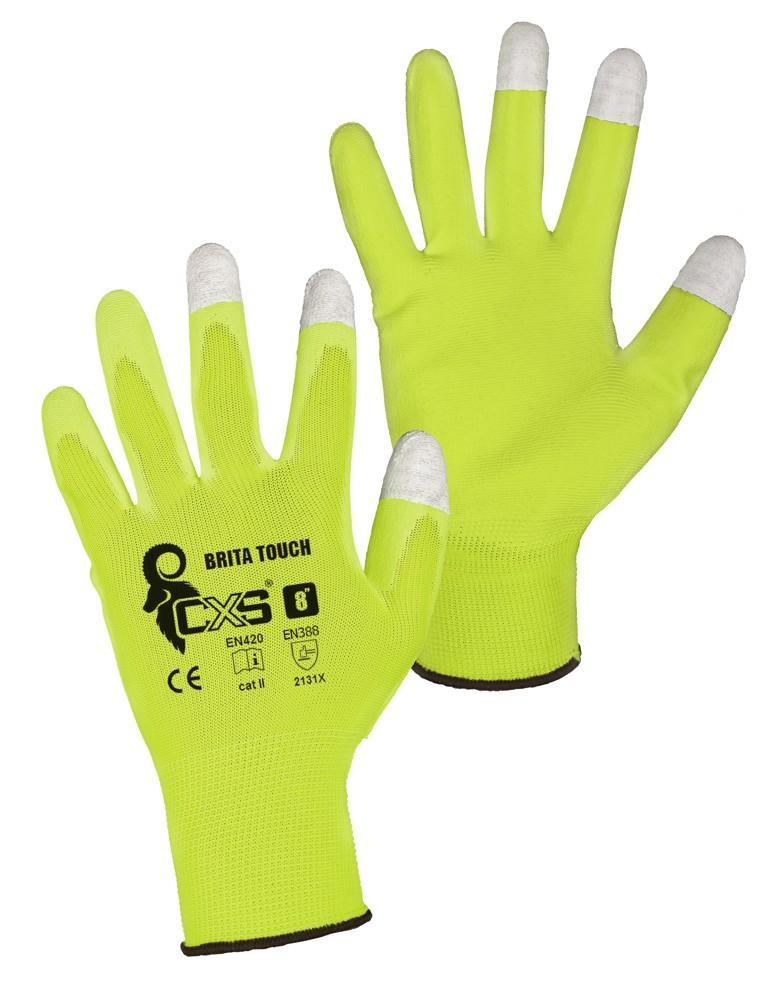 CXS rukavice BRITA TOUCH, máčené v PU, žluté 