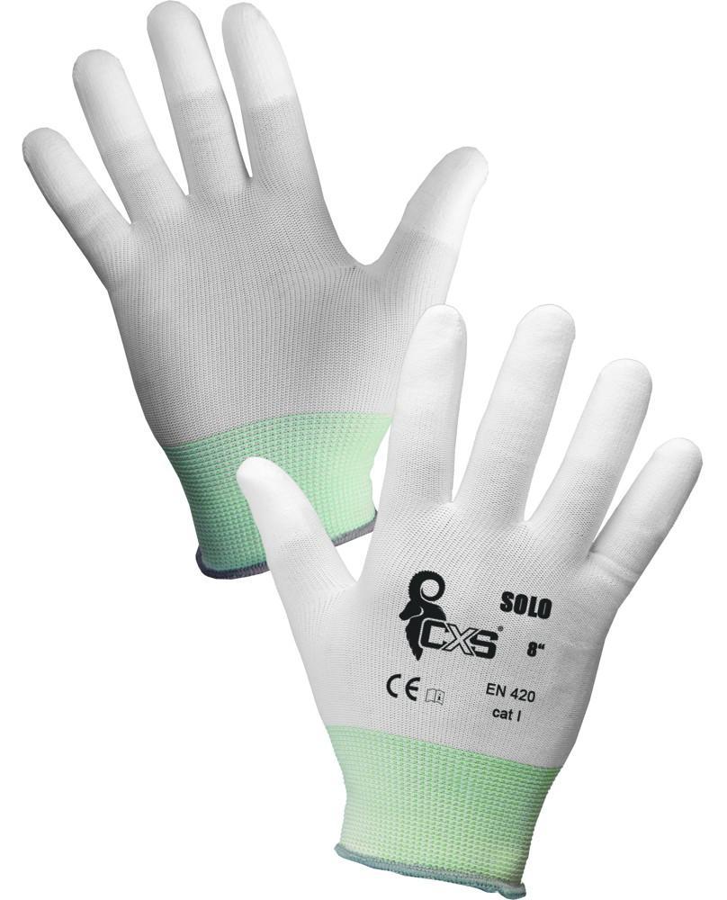 CXS rukavice SOLO, konce prstů máčené v PU, bílé 