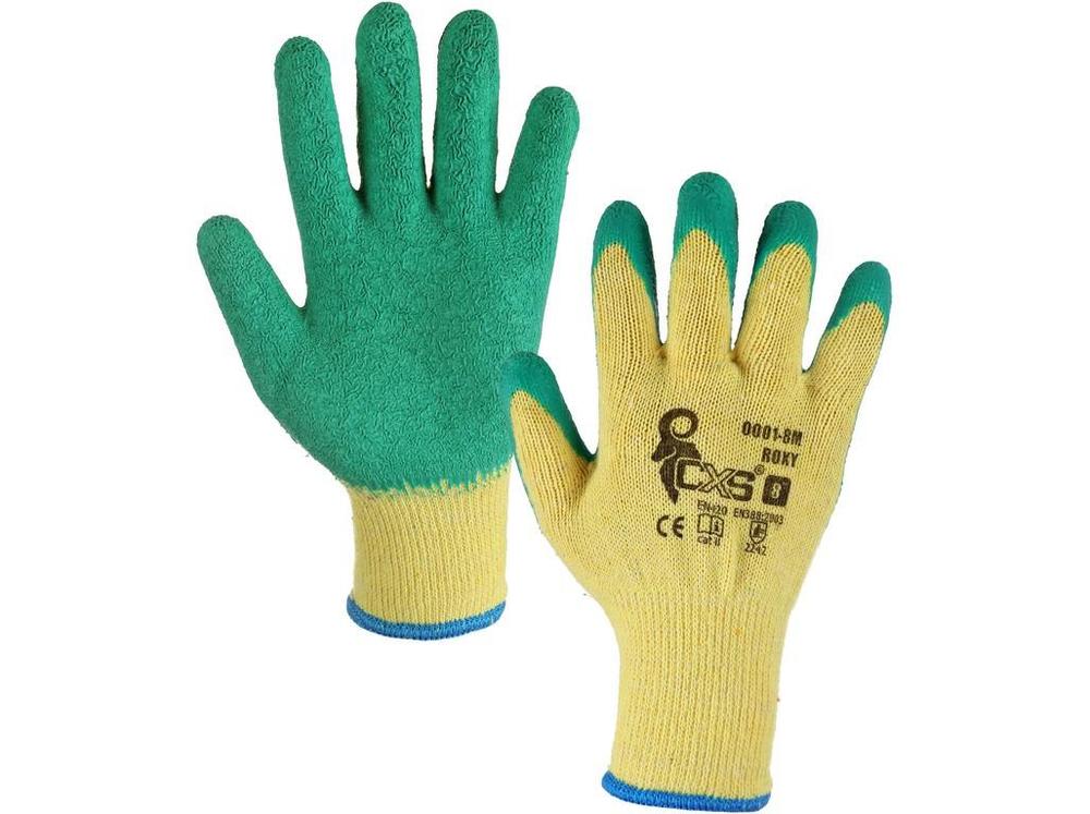CXS rukavice, ROXY, polomáčené v latexu, žluto-zelené 
