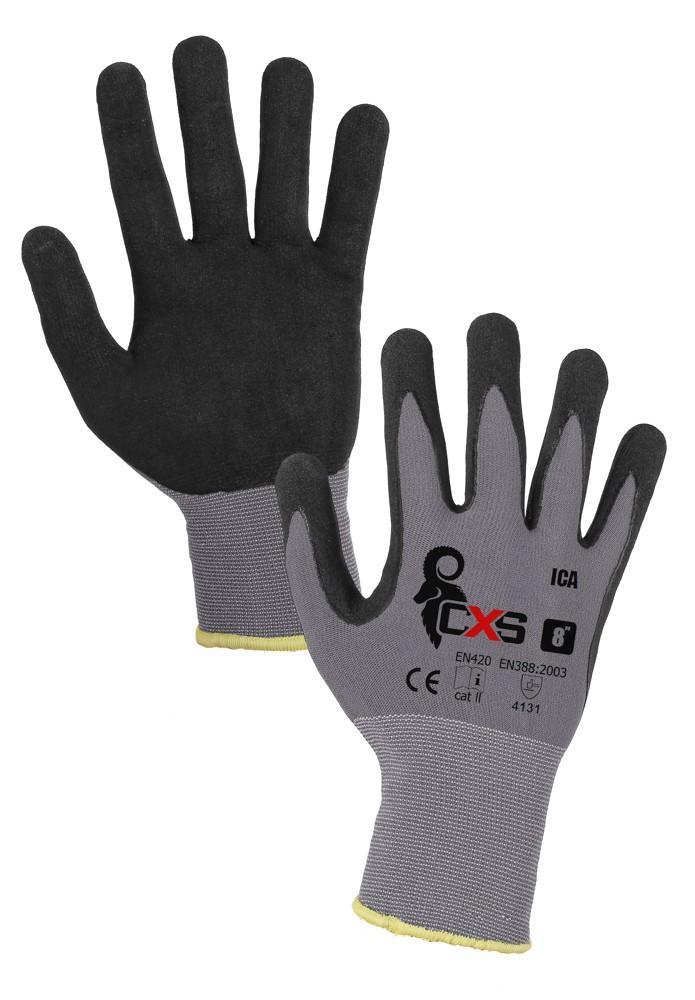 CXS rukavice ICA, máčené v nitrilu, šedo-černé 