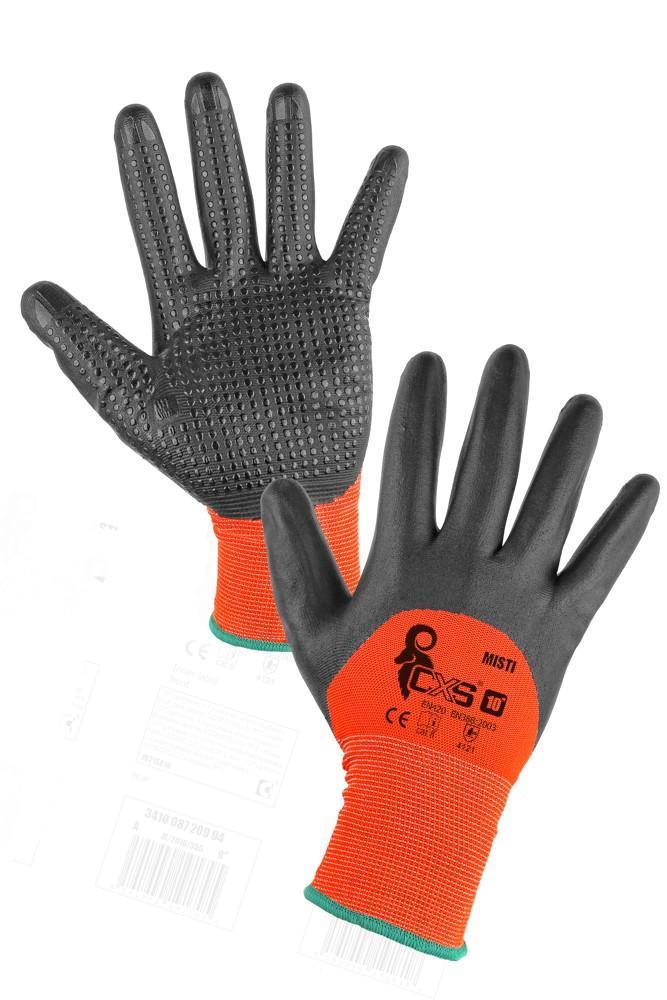 CXS rukavice MISTI, polomáčené v nitrilu, PVC terčíky, oranžovo-černé 