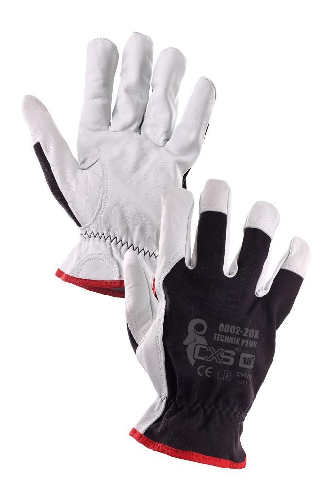 CXS rukavice TECHNIK PLUS, kůže - úplet elasten, černo-bílé 