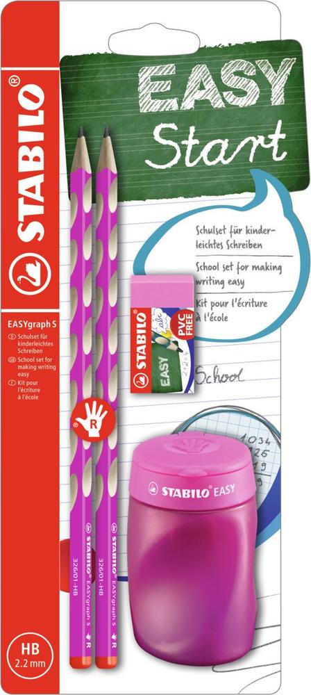 STABILO školní set EASYgraph S pro praváky růžový s gumou a ořezávátkem