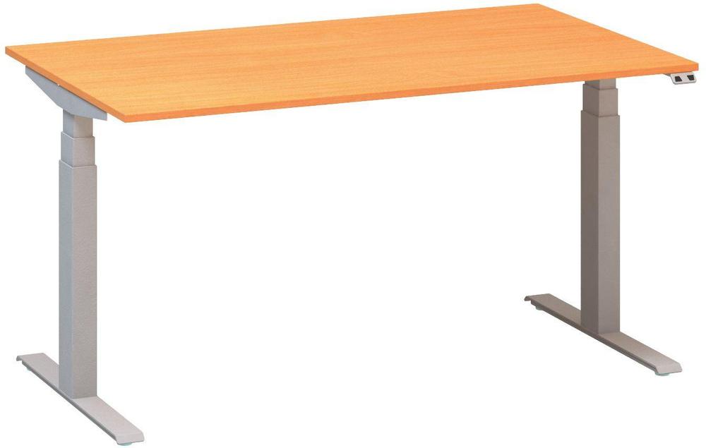 Kancelářský psací stůl ALFA UP výškově stavitelný, 1400 mm, buk bavaria / šedá