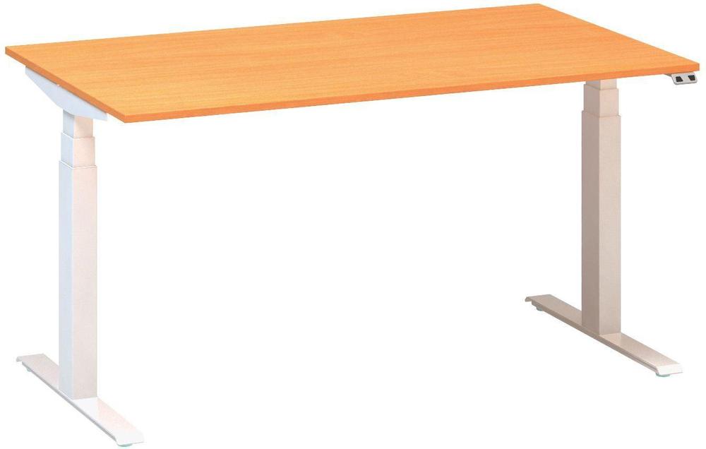 Kancelářský psací stůl ALFA UP výškově stavitelný, 1400 mm, buk bavaria / bílá