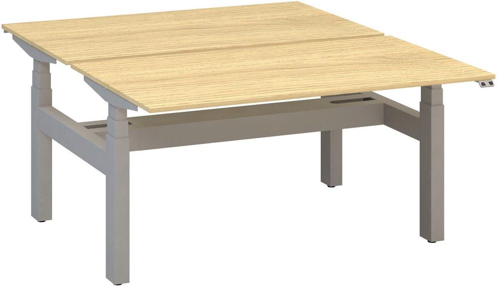 Kancelářský psací stůl ALFA UP výškově stavitelný, duotable, 1400 mm, dub vicenza / šedá