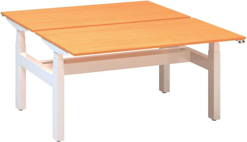 Kancelářský psací stůl ALFA UP výškově stavitelný, duotable, 1400 mm, buk bavaria / bílá