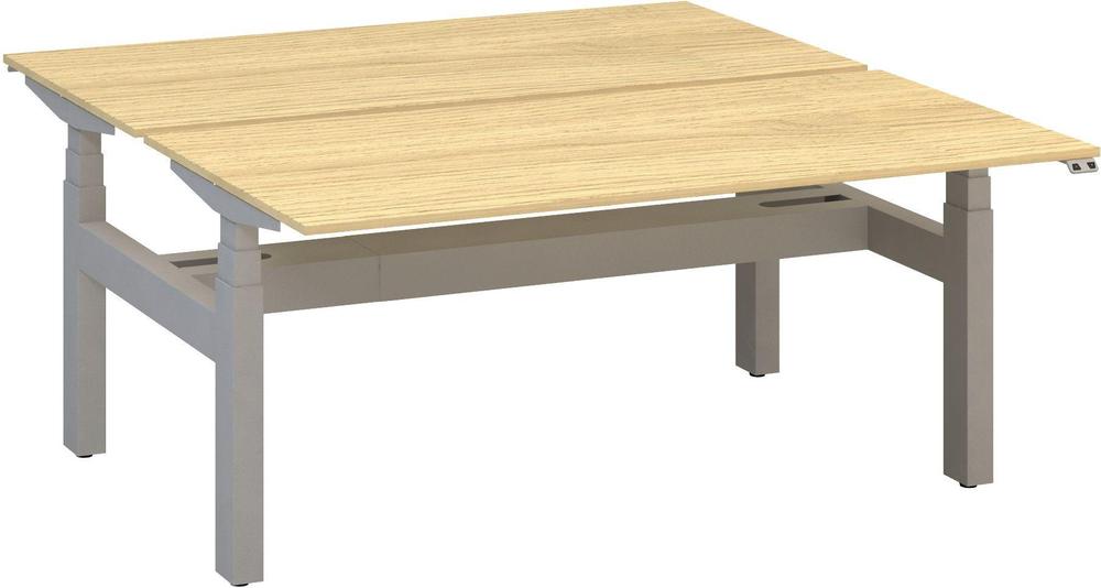 Kancelářský psací stůl ALFA UP výškově stavitelný, duotable, 1600 mm, dub vicenza / šedá