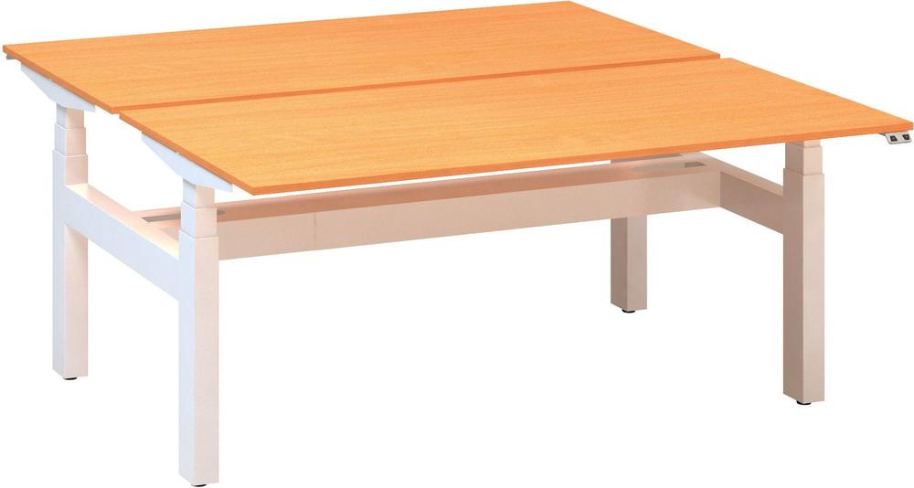 Kancelářský psací stůl ALFA UP výškově stavitelný, duotable, 1600 mm, buk bavaria / bílá