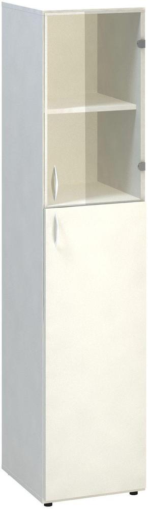 Policová skříň ALFA 500 úzká, 5M (3M pravé dveře / 2M pravé dveře sklo), bílá
