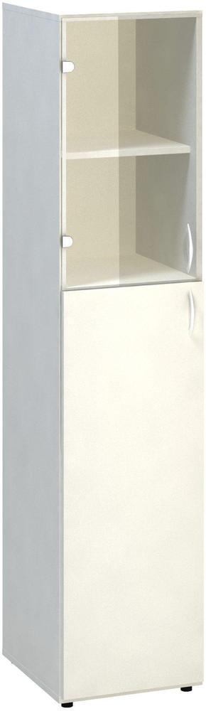 Policová skříň ALFA 500 úzká, 5M (3M pravé dveře / 2M pravé dveře sklo), bílá