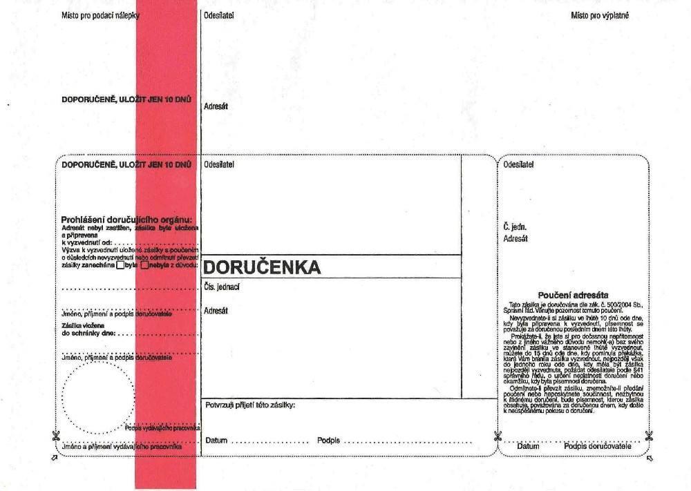 Obálka s doručenkou BOWA s poučením správní řád 162x229, červený pruh, 1000 ks