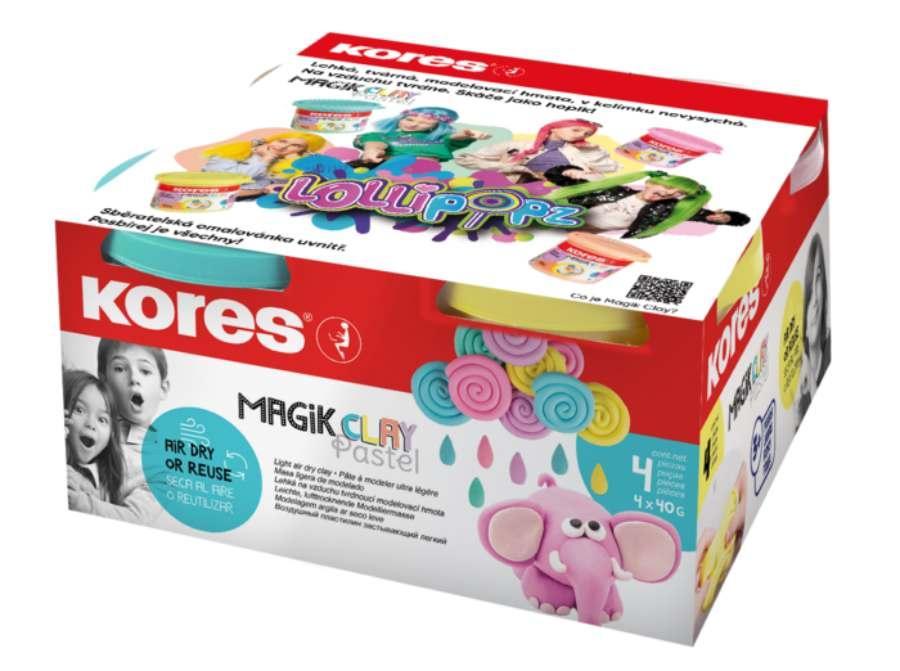 Kores modelína MAGIK CLAY PASTEL LOLLIPOPZ mix 4 barev po 40g