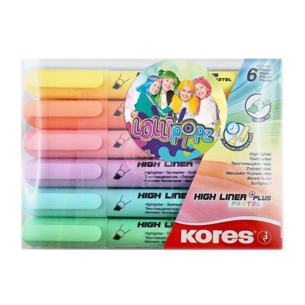 Kores zvýrazňovač High PASTEL LOLLIPOPZ sada 6 kusů