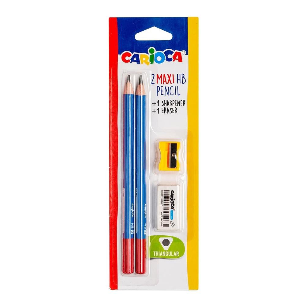 CARIOCA tužka grafitová trojhranná HB Maxi s gumou a ořezávátkem 2 ks