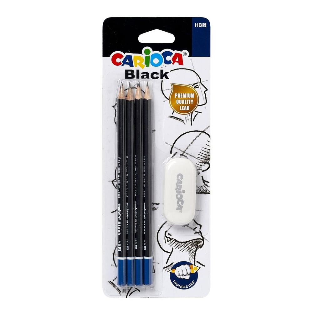 CARIOCA tužka grafitová trojhranná Black 2/HB, s gumou 4 ks