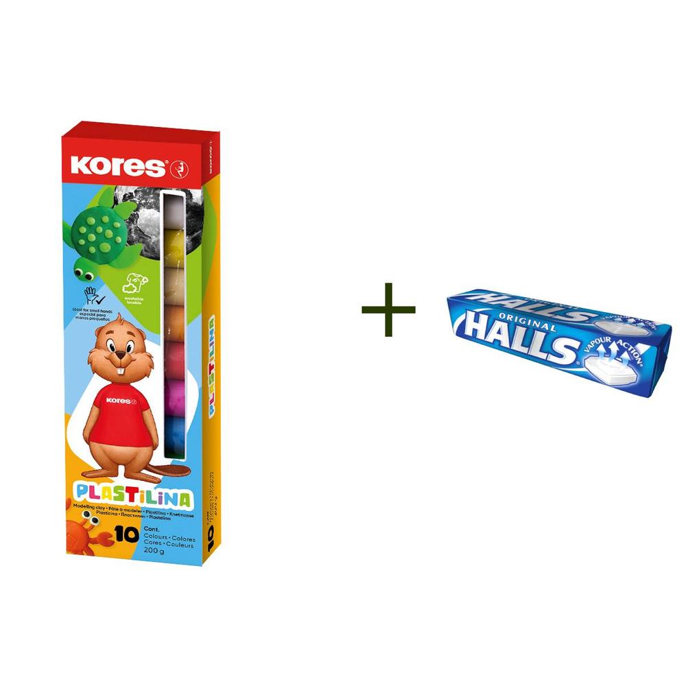 Kores modelína 200 g (10 barev) v papír. krabičce 5 ks + zdarma Halls
