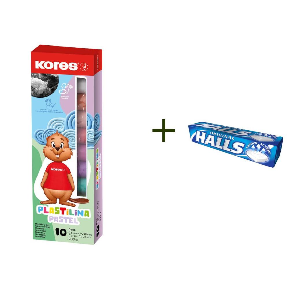 Kores modelína Pastel 200 g (10 barev) v papír. krabičce 5 ks + zdarma Halls