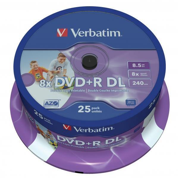 DVD +R VERBATIM 8,5 GB, cake box 25 ks, Double Layer, Wide Printable