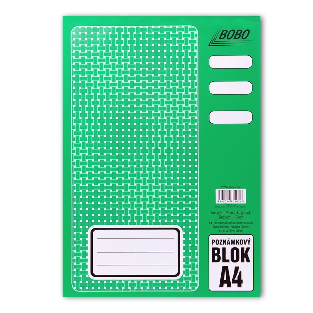 Bobo blok poznámkový lepený A4 čtverečkovaný, 50 listů