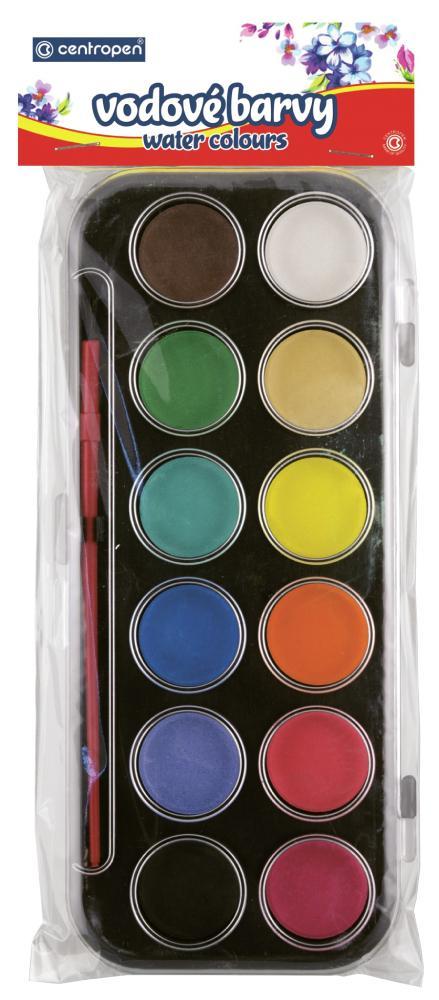 Centropen barvy vodové 12 odstínů - 30 mm, černý barevník,