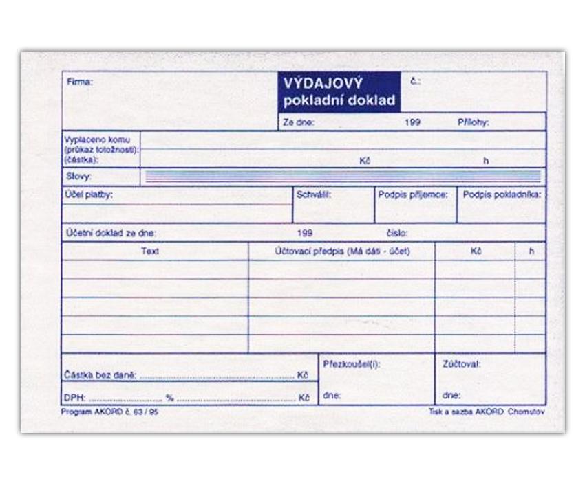 Akord výdajový pokladní doklad pro plátce DPH, A6, blok 100 L, samopropisovací